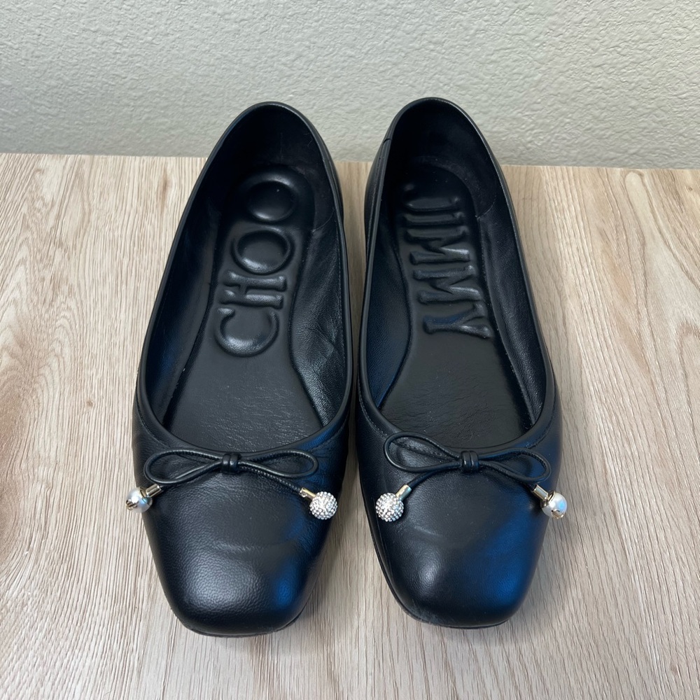 Jimmy Choo Black Leather Ballet Flats - Picture 2 of 9